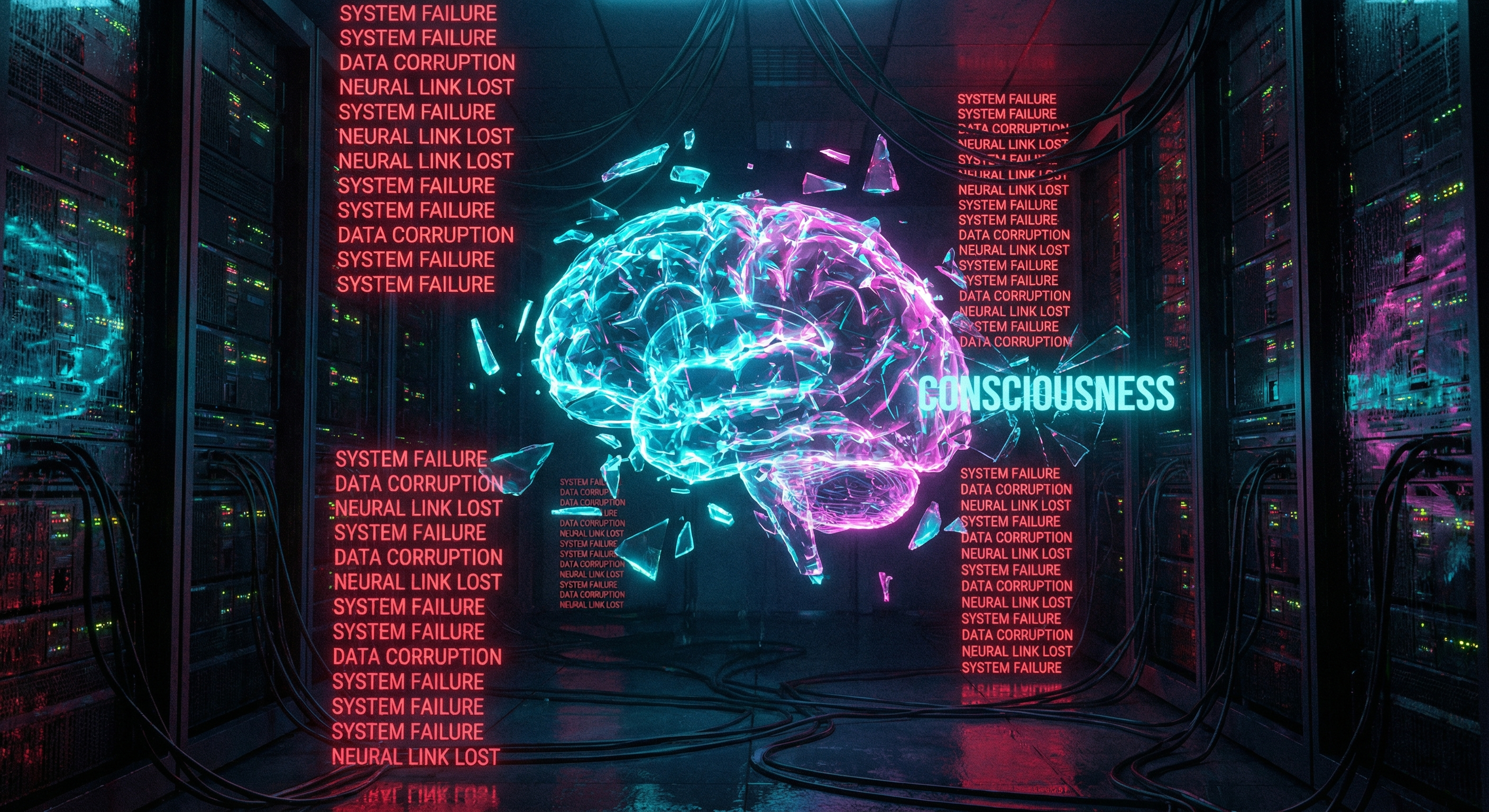 Зламаний голографічний мозок у серверній кімнаті, 145 повідомлень про помилку