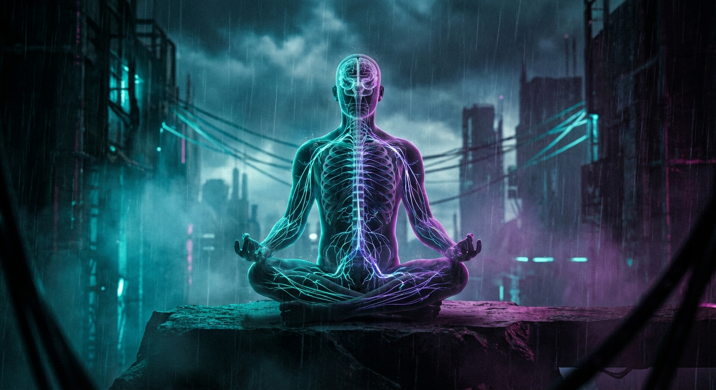🕉️ Медитуючий силует з нейронними мережами, що світяться всередині